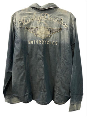 Harley Davidson NWT Ombre Embroidered Denim Pearl Snap Shirt Size 2XL Women's